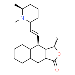 ChemSpider 2D Image | (3S,4R)-4-{(E)-2-[(6S)-1,6-Dimethyl-2-piperidinyl]vinyl}-3-methyldecahydronaphtho[2,3-c]furan-1(3H)-one | C22H35NO2