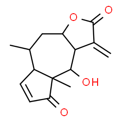 ChemSpider 2D Image | 4-Hydroxy-4a,8-dimethyl-3-methylene-3,3a,4,4a,7a,8,9,9a-octahydroazuleno[6,5-b]furan-2,5-dione | C15H18O4