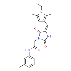 ChemSpider 2D Image | 2-{(4E)-4-[(1-Ethyl-2,5-dimethyl-1H-pyrrol-3-yl)methylene]-2,5-dioxo-1-imidazolidinyl}-N-(3-methylphenyl)acetamide | C21H24N4O3