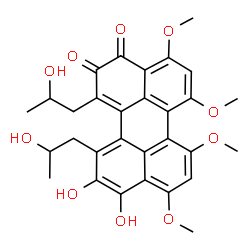 ChemSpider 2D Image | 10,11-Dihydroxy-1,12-bis(2-hydroxypropyl)-4,6,7,9-tetramethoxy-2,3-perylenedione | C30H30O10