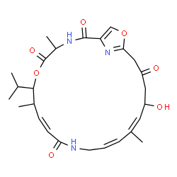 ChemSpider 2D Image | (9Z,14Z,16Z)-18-Hydroxy-7-isopropyl-4,8,16-trimethyl-6,23-dioxa-3,12,25-triazabicyclo[20.2.1]pentacosa-1(24),9,14,16,22(25)-pentaene-2,5,11,20-tetrone | C26H35N3O7