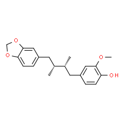 ChemSpider 2D Image | 4-[(2R,3R)-4-(1,3-Benzodioxol-5-yl)-2,3-dimethylbutyl]-2-methoxyphenol | C20H24O4