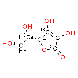 ChemSpider 2D Image | (5R)-5-[(1R)-1,2-Dihydroxy(~13~C_2_)ethyl]-3,4-dihydroxy-2(5H)-(~13~C_4_)furanone (non-preferred name) | 13C6H8O6