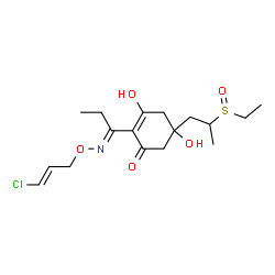 ChemSpider 2D Image | 2-[(1E)-N-{[(2E)-3-Chloro-2-propen-1-yl]oxy}propanimidoyl]-5-[2-(ethylsulfinyl)propyl]-3,5-dihydroxy-2-cyclohexen-1-one | C17H26ClNO5S