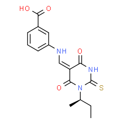 ChemSpider 2D Image | 3-{[(E)-{1-[(2R)-2-Butanyl]-4,6-dioxo-2-thioxotetrahydro-5(2H)-pyrimidinylidene}methyl]amino}benzoic acid | C16H17N3O4S