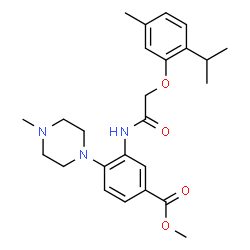 ChemSpider 2D Image | Methyl 3-{[(2-isopropyl-5-methylphenoxy)acetyl]amino}-4-(4-methyl-1-piperazinyl)benzoate | C25H33N3O4