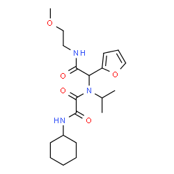ChemSpider 2D Image | N'-Cyclohexyl-N-{1-(2-furyl)-2-[(2-methoxyethyl)amino]-2-oxoethyl}-N-isopropylethanediamide | C20H31N3O5