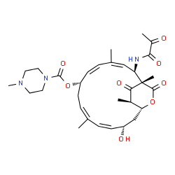 ChemSpider 2D Image | (1S,2R,3Z,5Z,7S,9Z,11Z,13S,15R,19R)-13-Hydroxy-1,4,10,19-tetramethyl-17,18-dioxo-2-(pyruvoylamino)-16-oxabicyclo[13.2.2]nonadeca-3,5,9,11-tetraen-7-yl 4-methyl-1-piperazinecarboxylate | C31H43N3O8