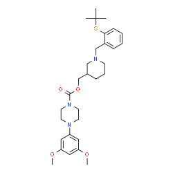 ChemSpider 2D Image | (1-{2-[(2-Methyl-2-propanyl)sulfanyl]benzyl}-3-piperidinyl)methyl 4-(3,5-dimethoxyphenyl)-1-piperazinecarboxylate | C30H43N3O4S