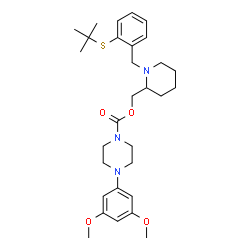 ChemSpider 2D Image | (1-{2-[(2-Methyl-2-propanyl)sulfanyl]benzyl}-2-piperidinyl)methyl 4-(3,5-dimethoxyphenyl)-1-piperazinecarboxylate | C30H43N3O4S