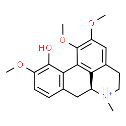 ChemSpider 2D Image | (6aS)-11-Hydroxy-1,2,10-trimethoxy-6-methyl-5,6,6a,7-tetrahydro-4H-dibenzo[de,g]quinolinium | C20H24NO4
