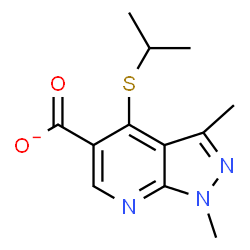 ChemSpider 2D Image | 4-(Isopropylsulfanyl)-1,3-dimethyl-1H-pyrazolo[3,4-b]pyridine-5-carboxylate | C12H14N3O2S