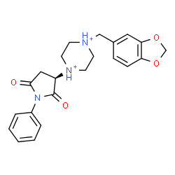 ChemSpider 2D Image | 1-(1,3-Benzodioxol-5-ylmethyl)-4-[(3R)-2,5-dioxo-1-phenyl-3-pyrrolidinyl]piperazinediium | C22H25N3O4