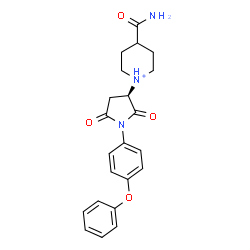 ChemSpider 2D Image | 4-Carbamoyl-1-[(3R)-2,5-dioxo-1-(4-phenoxyphenyl)-3-pyrrolidinyl]piperidinium | C22H24N3O4
