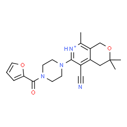 ChemSpider 2D Image | 5-Cyano-6-[4-(2-furoyl)-1-piperazinyl]-3,3,8-trimethyl-3,4-dihydro-1H-pyrano[3,4-c]pyridin-7-ium | C21H25N4O3