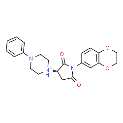 ChemSpider 2D Image | 1-[(3S)-1-(2,3-Dihydro-1,4-benzodioxin-6-yl)-2,5-dioxo-3-pyrrolidinyl]-4-phenylpiperazin-1-ium | C22H24N3O4