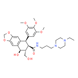 ChemSpider 2D Image | (5R,6R,7R,8R)-N-[3-(4-Ethyl-1-piperazinyl)propyl]-8-hydroxy-7-(hydroxymethyl)-5-(3,4,5-trimethoxyphenyl)-5,6,7,8-tetrahydronaphtho[2,3-d][1,3]dioxole-6-carboxamide | C31H43N3O8