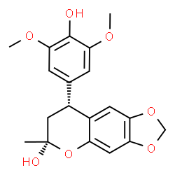 ChemSpider 2D Image | (6S,8R)-8-(4-Hydroxy-3,5-dimethoxyphenyl)-6-methyl-7,8-dihydro-6H-[1,3]dioxolo[4,5-g]chromen-6-ol | C19H20O7