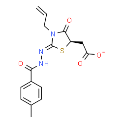 ChemSpider 2D Image | {(2Z,5R)-3-Allyl-2-[(4-methylbenzoyl)hydrazono]-4-oxo-1,3-thiazolidin-5-yl}acetate | C16H16N3O4S