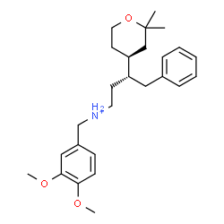 ChemSpider 2D Image | (3R)-N-(3,4-Dimethoxybenzyl)-3-[(4S)-2,2-dimethyltetrahydro-2H-pyran-4-yl]-4-phenyl-1-butanaminium | C26H38NO3