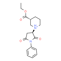 ChemSpider 2D Image | (1S,3R)-1-[(3R)-2,5-Dioxo-1-phenyl-3-pyrrolidinyl]-3-(ethoxycarbonyl)piperidinium | C18H23N2O4