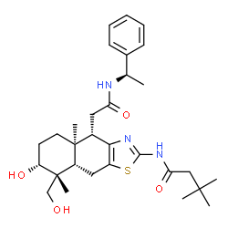 ChemSpider 2D Image | N-[(4S,4aR,7R,8R,8aS)-7-Hydroxy-8-(hydroxymethyl)-4a,8-dimethyl-4-(2-oxo-2-{[(1R)-1-phenylethyl]amino}ethyl)-4,4a,5,6,7,8,8a,9-octahydronaphtho[2,3-d][1,3]thiazol-2-yl]-3,3-dimethylbutanamide | C30H43N3O4S