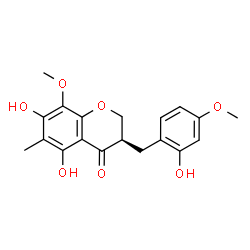 ChemSpider 2D Image | (3R)-5,7-Dihydroxy-3-(2-hydroxy-4-methoxybenzyl)-8-methoxy-6-methyl-2,3-dihydro-4H-chromen-4-one | C19H20O7