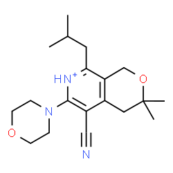 ChemSpider 2D Image | 5-Cyano-8-isobutyl-3,3-dimethyl-6-(4-morpholinyl)-3,4-dihydro-1H-pyrano[3,4-c]pyridin-7-ium | C19H28N3O2