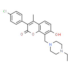 ChemSpider 2D Image | 3-(4-Chlorophenyl)-8-[(4-ethyl-1-piperazinyl)methyl]-7-hydroxy-4-methyl-2H-chromen-2-one | C23H25ClN2O3