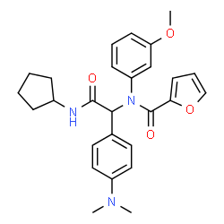 ChemSpider 2D Image | N-{2-(Cyclopentylamino)-1-[4-(dimethylamino)phenyl]-2-oxoethyl}-N-(3-methoxyphenyl)-2-furamide | C27H31N3O4