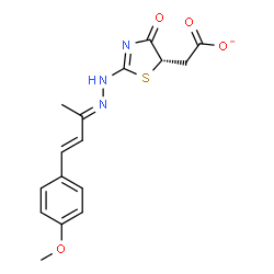 ChemSpider 2D Image | [(5S)-2-{(2E)-2-[(3E)-4-(4-Methoxyphenyl)-3-buten-2-ylidene]hydrazino}-4-oxo-4,5-dihydro-1,3-thiazol-5-yl]acetate | C16H16N3O4S