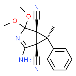 ChemSpider 2D Image | (1S,5R,6S)-2-Amino-4,4-dimethoxy-6-methyl-6-phenyl-3-azabicyclo[3.1.0]hex-2-ene-1,5-dicarbonitrile | C16H16N4O2