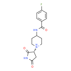 ChemSpider 2D Image | 1-[(3R)-2,5-Dioxo-3-pyrrolidinyl]-4-[(4-fluorobenzoyl)amino]piperidinium | C16H19FN3O3