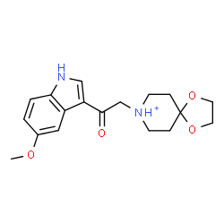 ChemSpider 2D Image | 8-[2-(5-Methoxy-1H-indol-3-yl)-2-oxoethyl]-1,4-dioxa-8-azoniaspiro[4.5]decane | C18H23N2O4