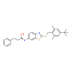 ChemSpider 2D Image | N-(2-{[2,6-Dimethyl-4-(2-methyl-2-propanyl)benzyl]sulfanyl}-1,3-benzothiazol-6-yl)-3-phenylpropanimidic acid | C29H32N2OS2