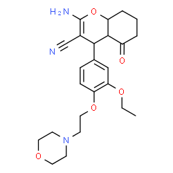 ChemSpider 2D Image | 2-Amino-4-{3-ethoxy-4-[2-(4-morpholinyl)ethoxy]phenyl}-5-oxo-4a,5,6,7,8,8a-hexahydro-4H-chromene-3-carbonitrile | C24H31N3O5