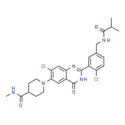 ChemSpider 2D Image | 1-(7-Chloro-2-{2-chloro-5-[(isobutyrylamino)methyl]phenyl}-4-oxo-3,4-dihydro-6-quinazolinyl)-N-methyl-4-piperidinecarboxamide | C26H29Cl2N5O3