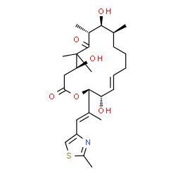 ChemSpider 2D Image | (4S,7R,8S,9S,13E,15S,16R)-4,8,15-Trihydroxy-5,5,7,9-tetramethyl-16-[(1E)-1-(2-methyl-1,3-thiazol-4-yl)-1-propen-2-yl]oxacyclohexadec-13-ene-2,6-dione | C26H39NO6S