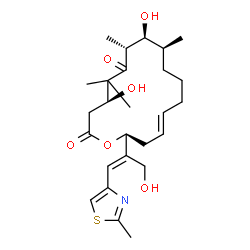 ChemSpider 2D Image | (4S,7R,8S,9S,13E,16S)-4,8-Dihydroxy-16-[(1E)-3-hydroxy-1-(2-methyl-1,3-thiazol-4-yl)-1-propen-2-yl]-5,5,7,9-tetramethyloxacyclohexadec-13-ene-2,6-dione | C26H39NO6S