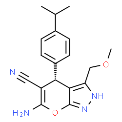 ChemSpider 2D Image | (4S)-6-Amino-4-(4-isopropylphenyl)-3-(methoxymethyl)-2,4-dihydropyrano[2,3-c]pyrazole-5-carbonitrile | C18H20N4O2