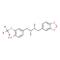 ChemSpider 2D Image | 4-[(2R,3R)-4-(1,3-Benzodioxol-5-yl)-2,3-dimethylbutyl]-2-[(~2~H_3_)methyloxy]phenol | C20H21D3O4