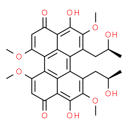 ChemSpider 2D Image | 4,9-Dihydroxy-6-[(2R)-2-hydroxypropyl]-7-[(2S)-2-hydroxypropyl]-1,5,8,12-tetramethoxy-3,10-perylenedione | C30H30O10