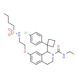 ChemSpider 2D Image | 7-{2-[(Butylsulfonyl)amino]ethoxy}-1-[1-(4-chlorophenyl)cyclobutyl]-N-ethyl-3,4-dihydro-2(1H)-isoquinolinecarboxamide | C28H38ClN3O4S