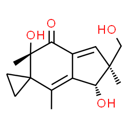 ChemSpider 2D Image | (2'S,3'R,6'S)-3',6'-Dihydroxy-2'-(hydroxymethyl)-2',4',6'-trimethyl-2',3'-dihydrospiro[cyclopropane-1,5'-inden]-7'(6'H)-one | C15H20O4