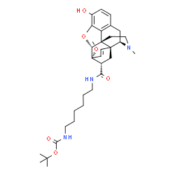 ChemSpider 2D Image | 2-Methyl-2-propanyl [6-({[(5alpha,6beta,14beta,18S)-3-hydroxy-6-methoxy-17-methyl-7,8-didehydro-18,19-dihydro-4,5-epoxy-6,14-ethenomorphinan-18-yl]carbonyl}amino)hexyl]carbamate | C32H45N3O6