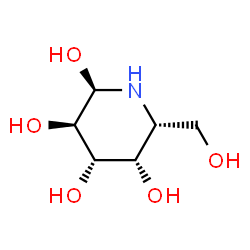 ChemSpider 2D Image | (2R,3R,4S,5S,6R)-6-(Hydroxymethyl)-2,3,4,5-piperidinetetrol | C6H13NO5