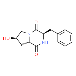 ChemSpider 2D Image | (3R,7R,8aS)-3-Benzyl-7-hydroxyhexahydropyrrolo[1,2-a]pyrazine-1,4-dione | C14H16N2O3