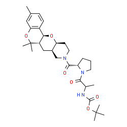 ChemSpider 2D Image | 2-Methyl-2-propanyl {1-oxo-1-[(2S)-2-{[(6aS,7aR,11aS,12aS)-3,6,6-trimethyl-6a,7a,10,11,11a,12a-hexahydro-6H,7H-chromeno[3',4':5,6]pyrano[3,2-c]pyridin-9(8H)-yl]carbonyl}-1-pyrrolidinyl]-2-propanyl}car
bamate | C31H45N3O6