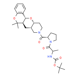 ChemSpider 2D Image | 2-Methyl-2-propanyl {1-[(2S)-2-{[(6aR,7aS,11aR,12aR)-6,6-dimethyl-6a,7a,10,11,11a,12a-hexahydro-6H,7H-chromeno[3',4':5,6]pyrano[3,2-c]pyridin-9(8H)-yl]carbonyl}-1-pyrrolidinyl]-1-oxo-2-propanyl}carbam
ate | C30H43N3O6