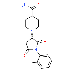 ChemSpider 2D Image | 1-[(3S)-1-(2-Fluorophenyl)-2,5-dioxo-3-pyrrolidinyl]-4-piperidinecarboxamide | C16H18FN3O3